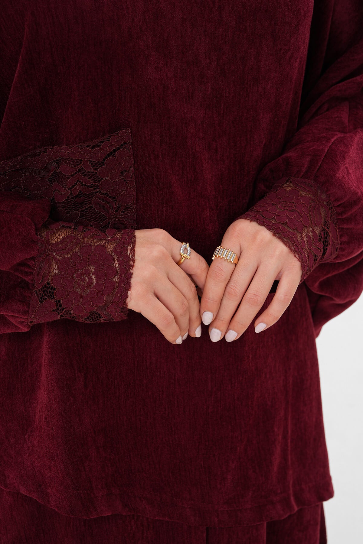 Renk: Bordo | Dantel Detaylı Bluz