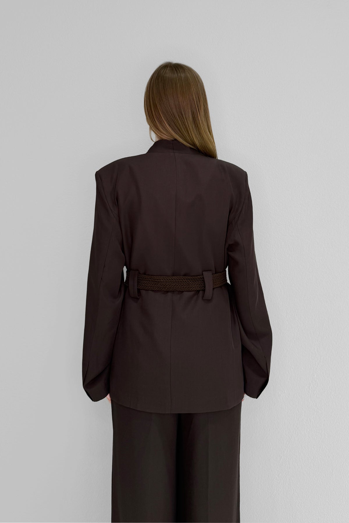 M2002 Kemerli Blazer Ceket Kahverengi