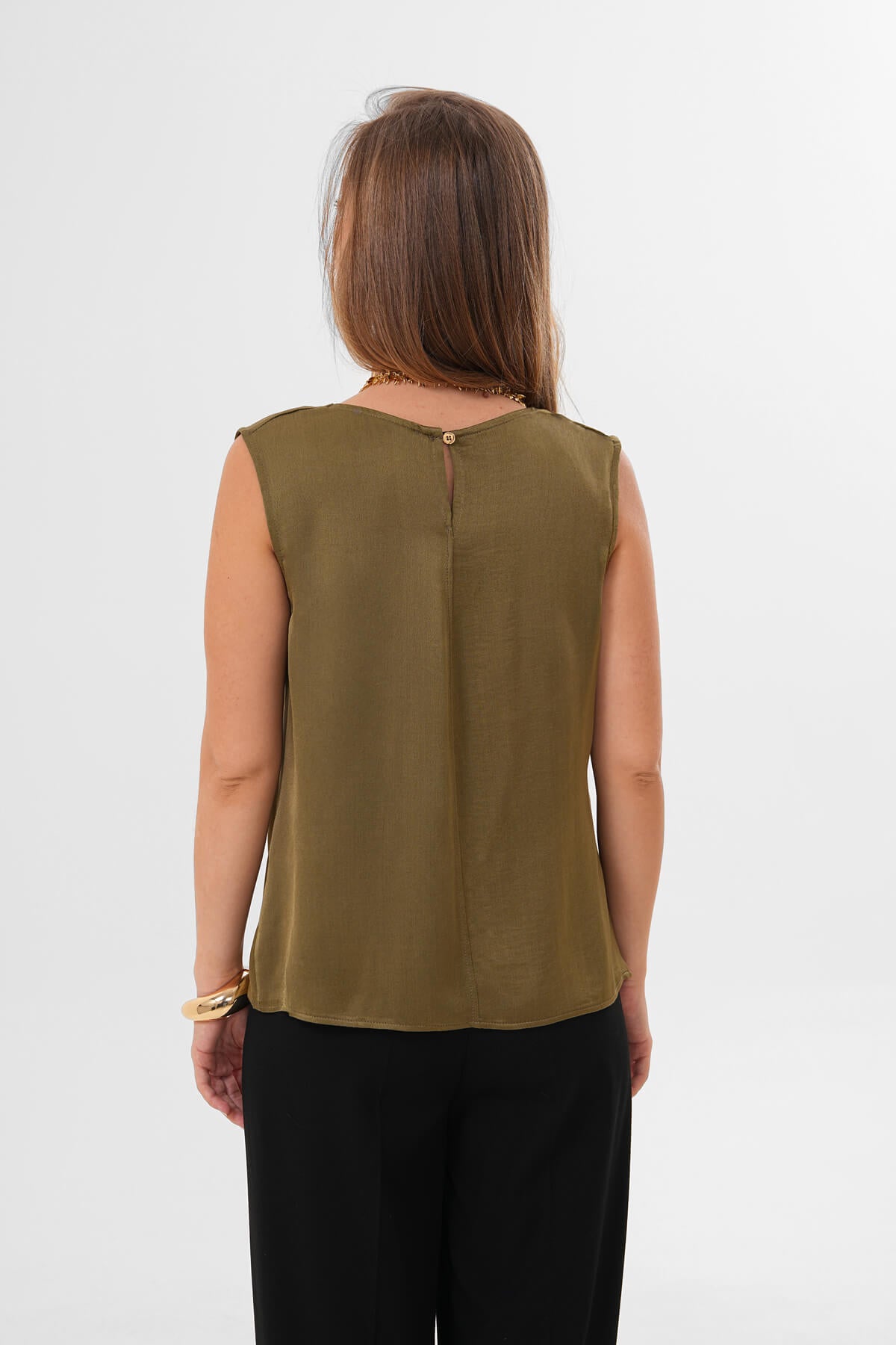 Renk: Haki | Drape Yaka Bluz