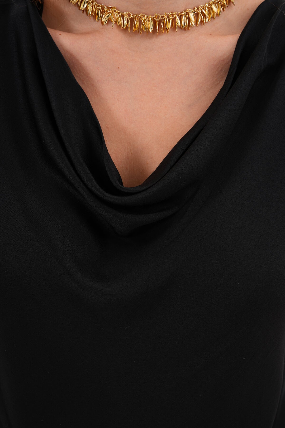 Renk: Siyah | Drape Yaka Bluz