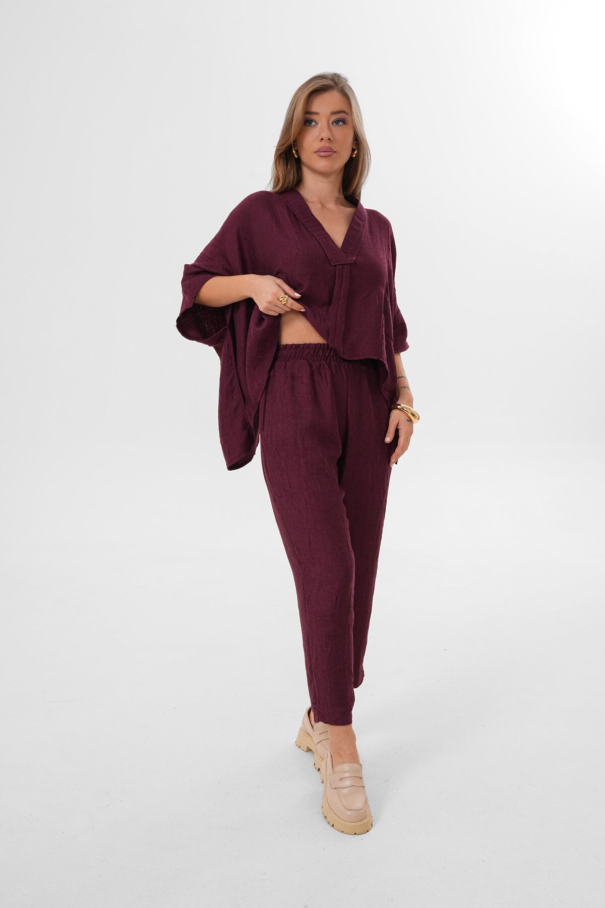 Renk: Bordo | Cepli Havuç Paça Pantolon