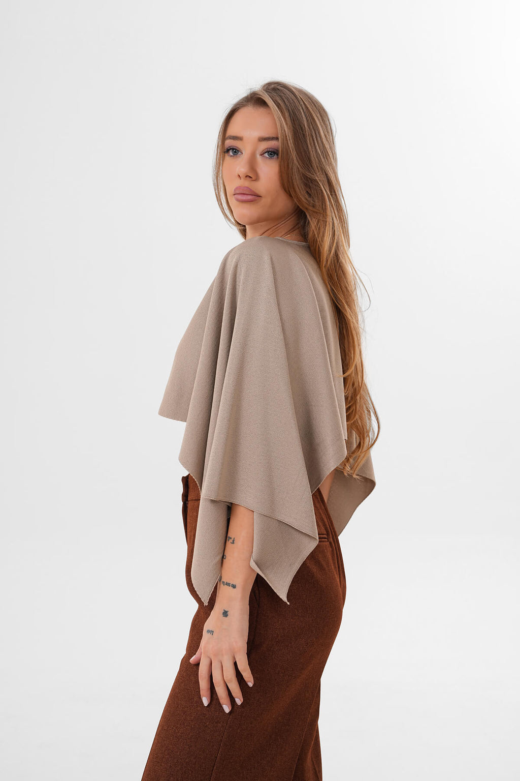 Renk: Bej | Şal Model Triko Bluz
