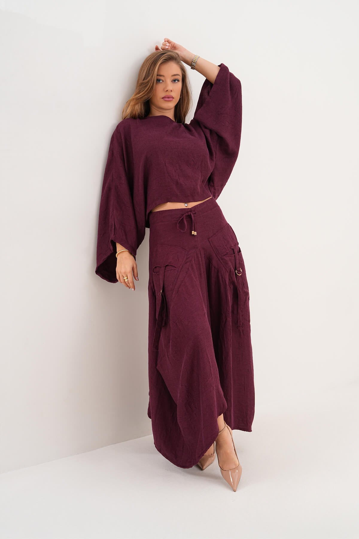 Renk: Bordo | Yarasa Kol Bluz