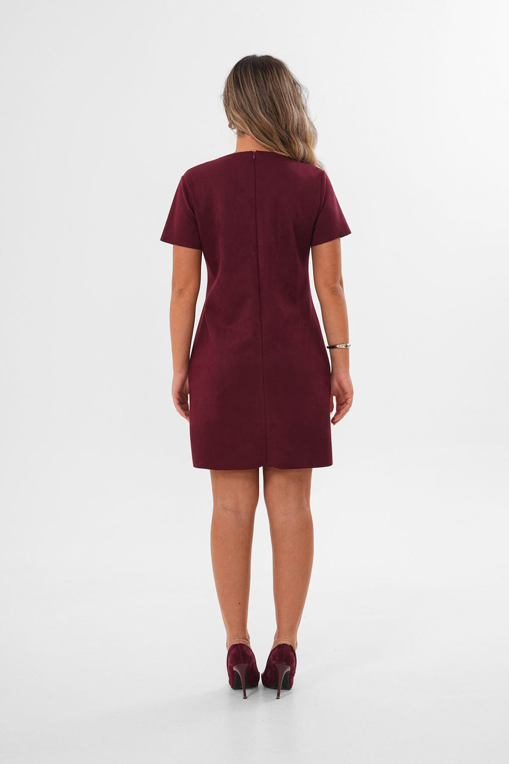Renk: Bordo | Metal Süs Detaylı Süet Mini Elbise