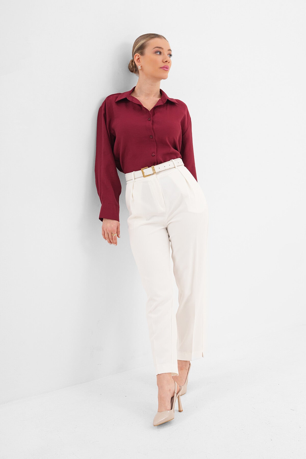 Renk: Bordo | Minimal Modal Gömlek