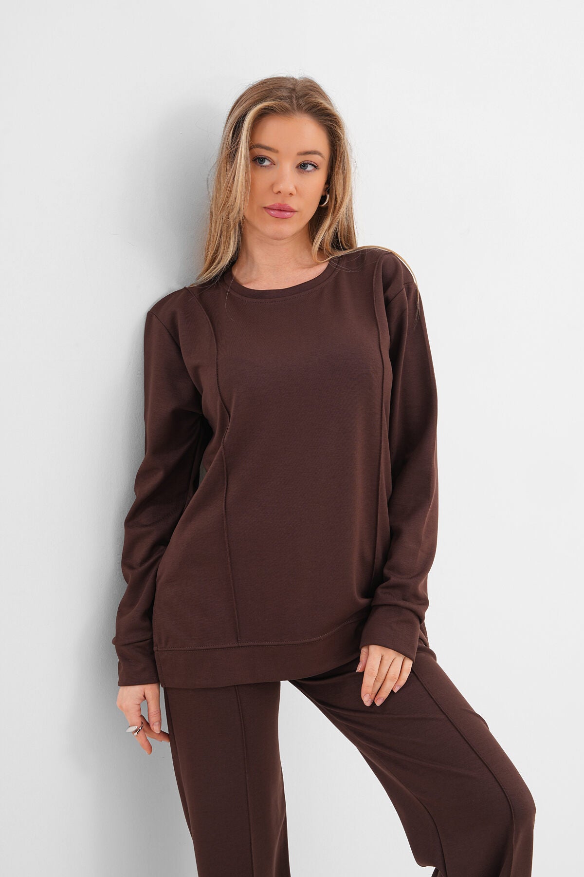Renk: Kahverengi | Çımalı Bisiklet Yaka Sweat