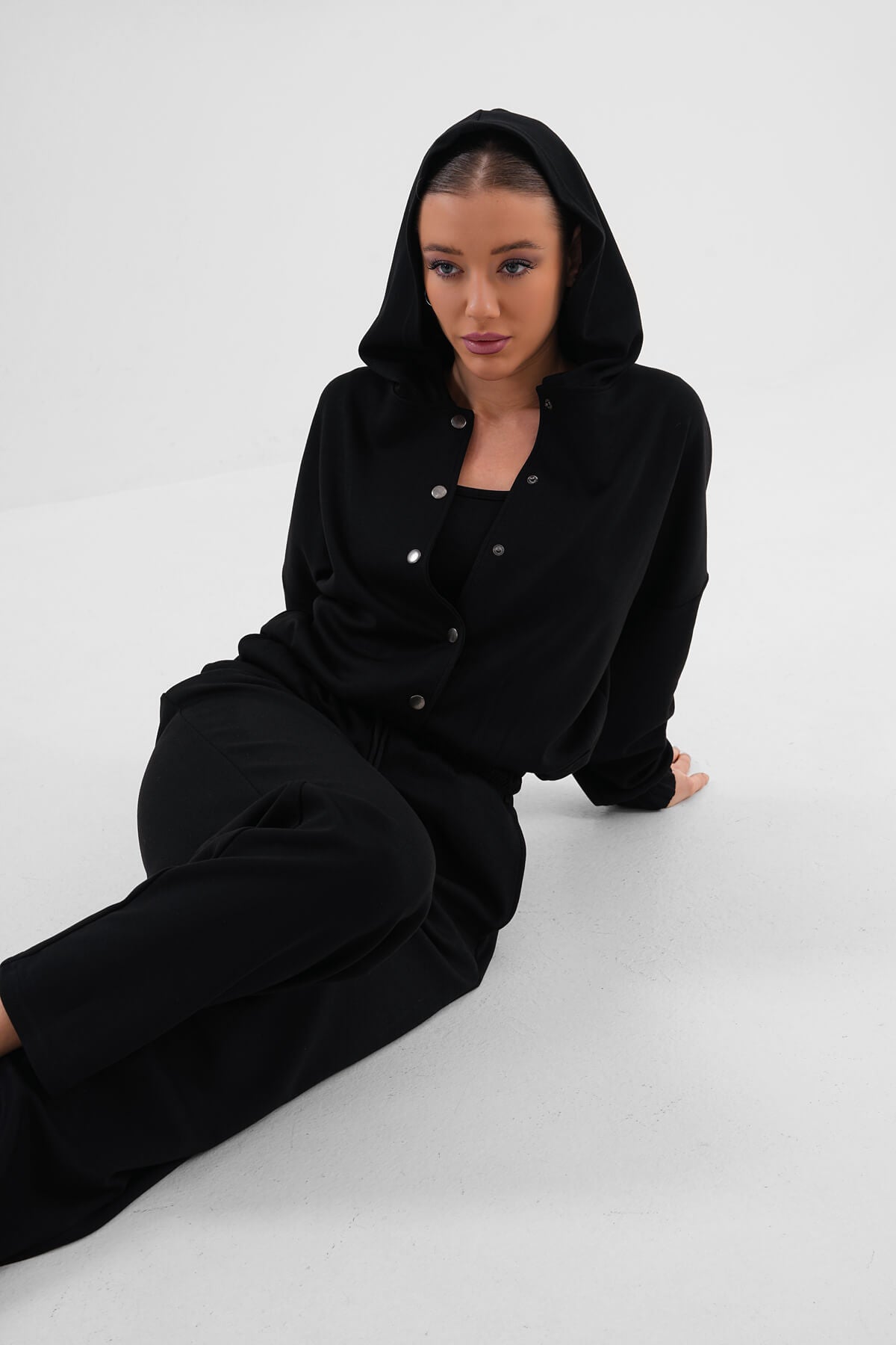 Renk: Siyah | Çıtçıtlı Kapüşonlu Ceket Sweat