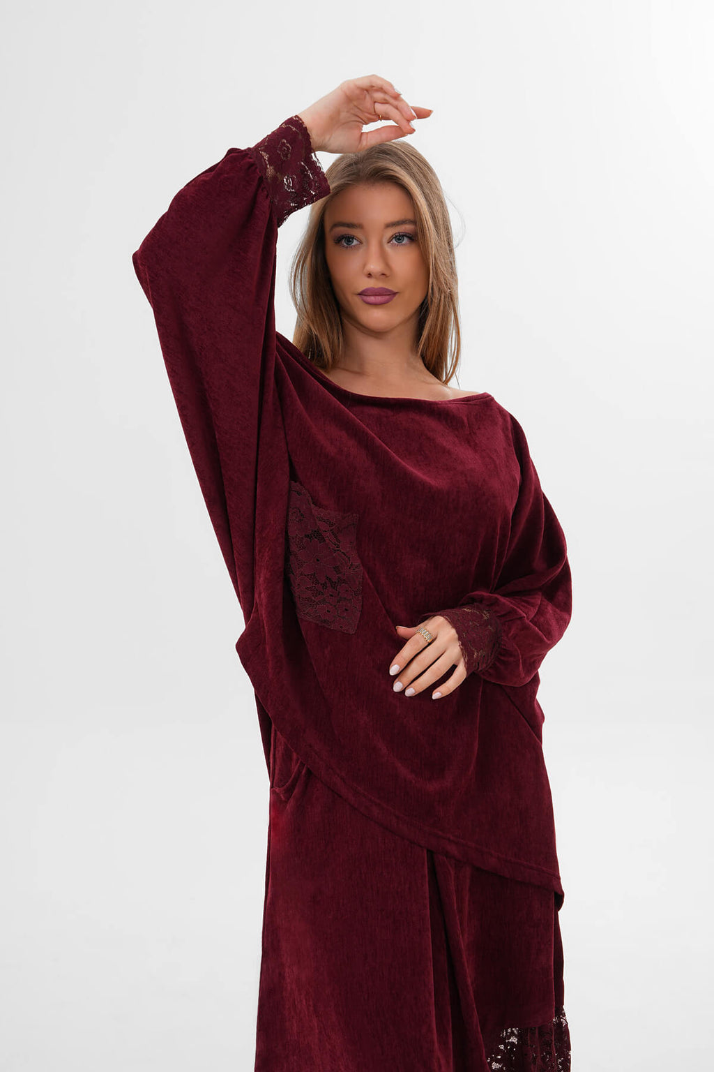 Renk: Bordo | Dantel Detaylı Bluz