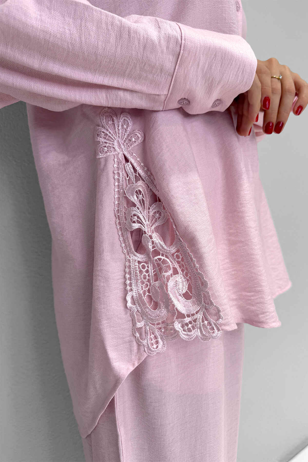 Renk: Pembe | Dantel Detaylı Takım MDG-25-D-77