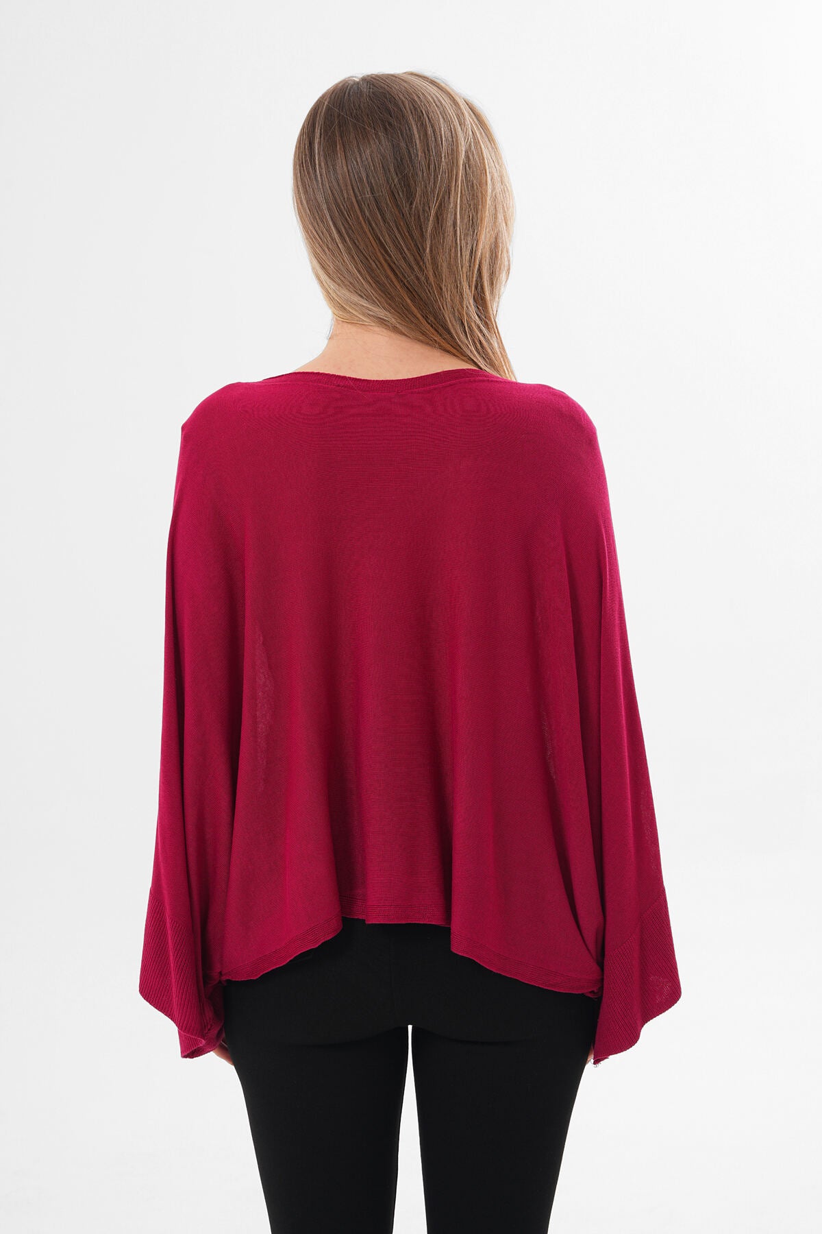 Renk: Bordo | Oversize Yarasa Kol İnce Triko Bluz
