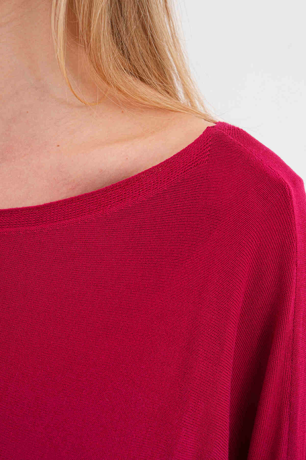 Renk: Bordo | Oversize Yarasa Kol İnce Triko Bluz
