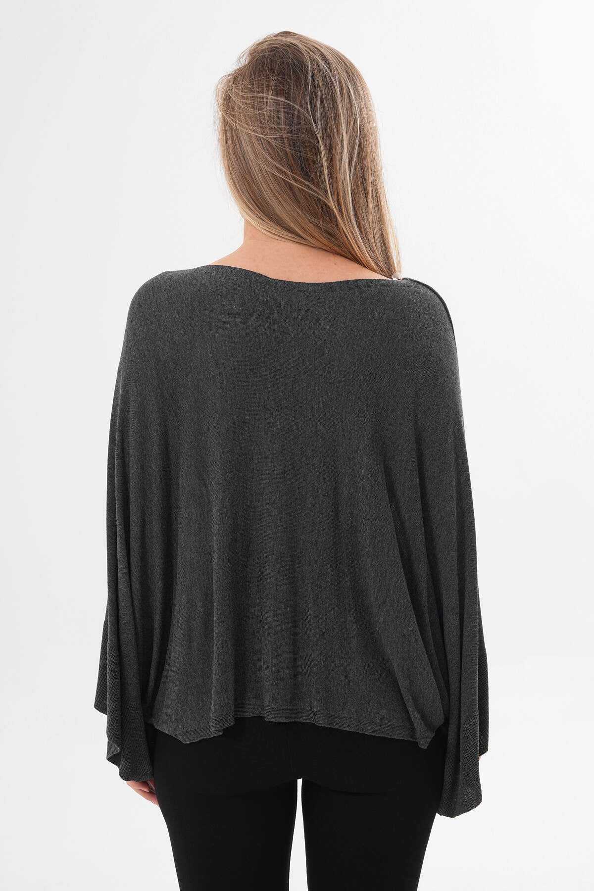 Renk: Füme | Oversize Yarasa Kol İnce Triko Bluz