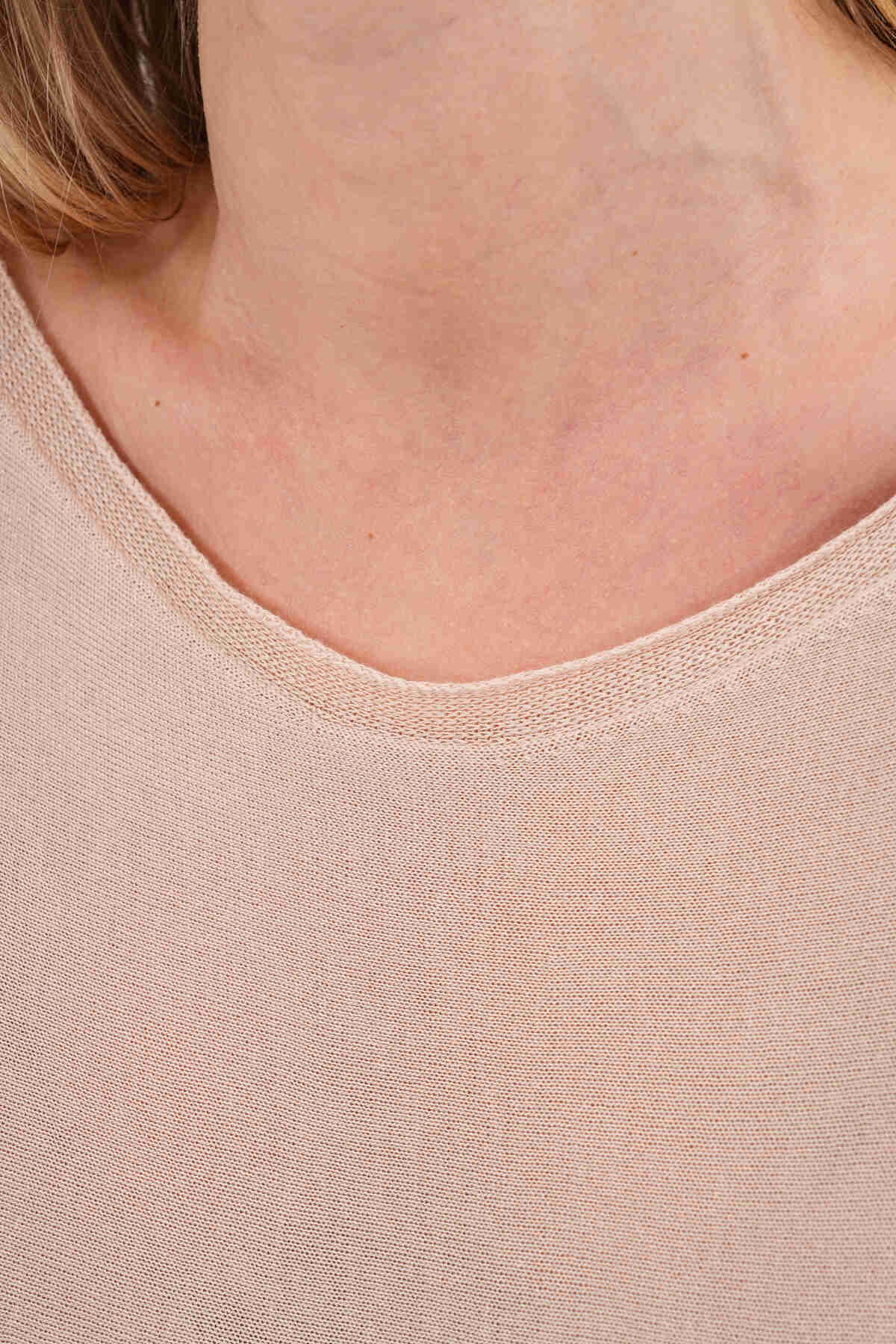Renk: Krem | Oversize Yarasa Kol İnce Triko Bluz