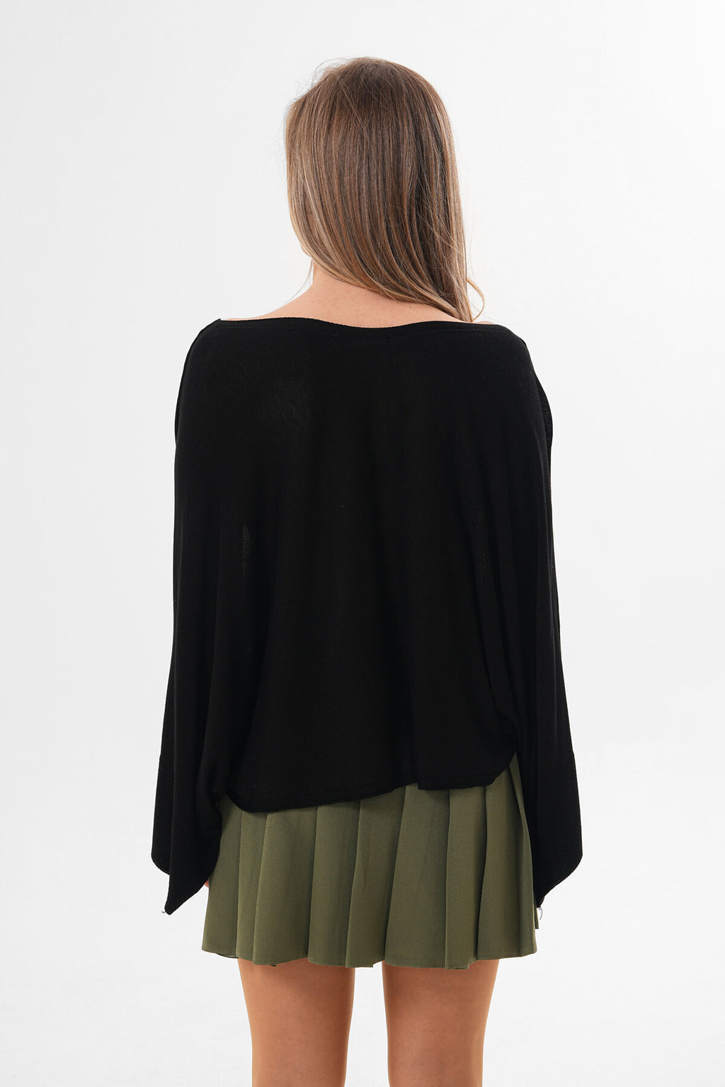 Renk: Siyah | Oversize Yarasa Kol İnce Triko Bluz