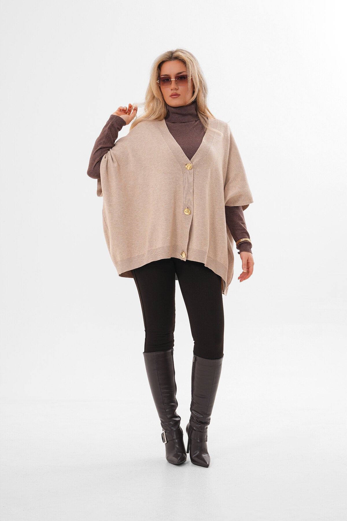 Renk: Bej | Oversize Triko Hırka