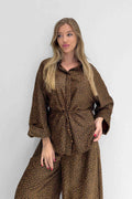 M2105 Desenli Şönil Bağcıklı Gömlek leopar