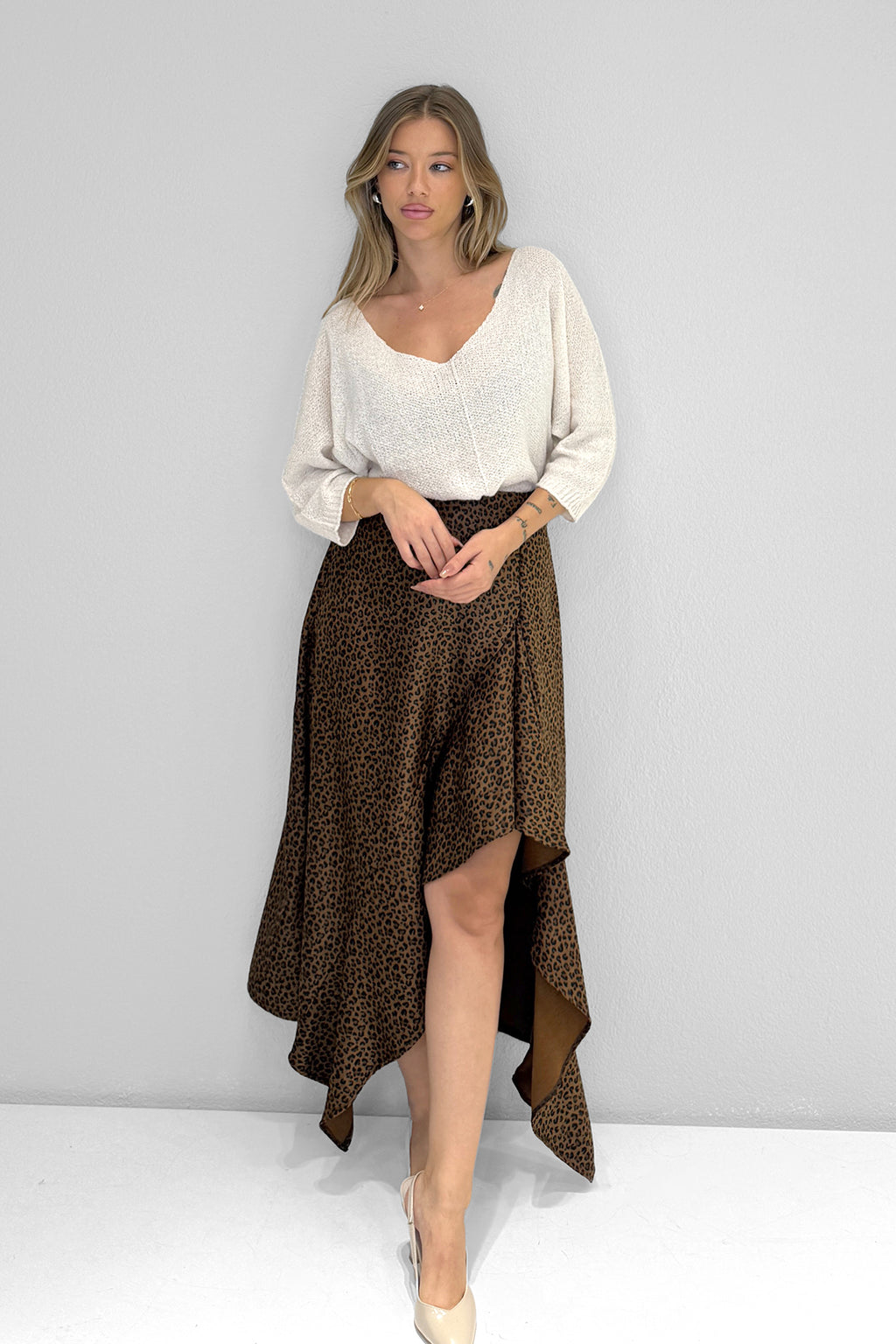 M2113 Ön Drape Detaylı Etek Leopar