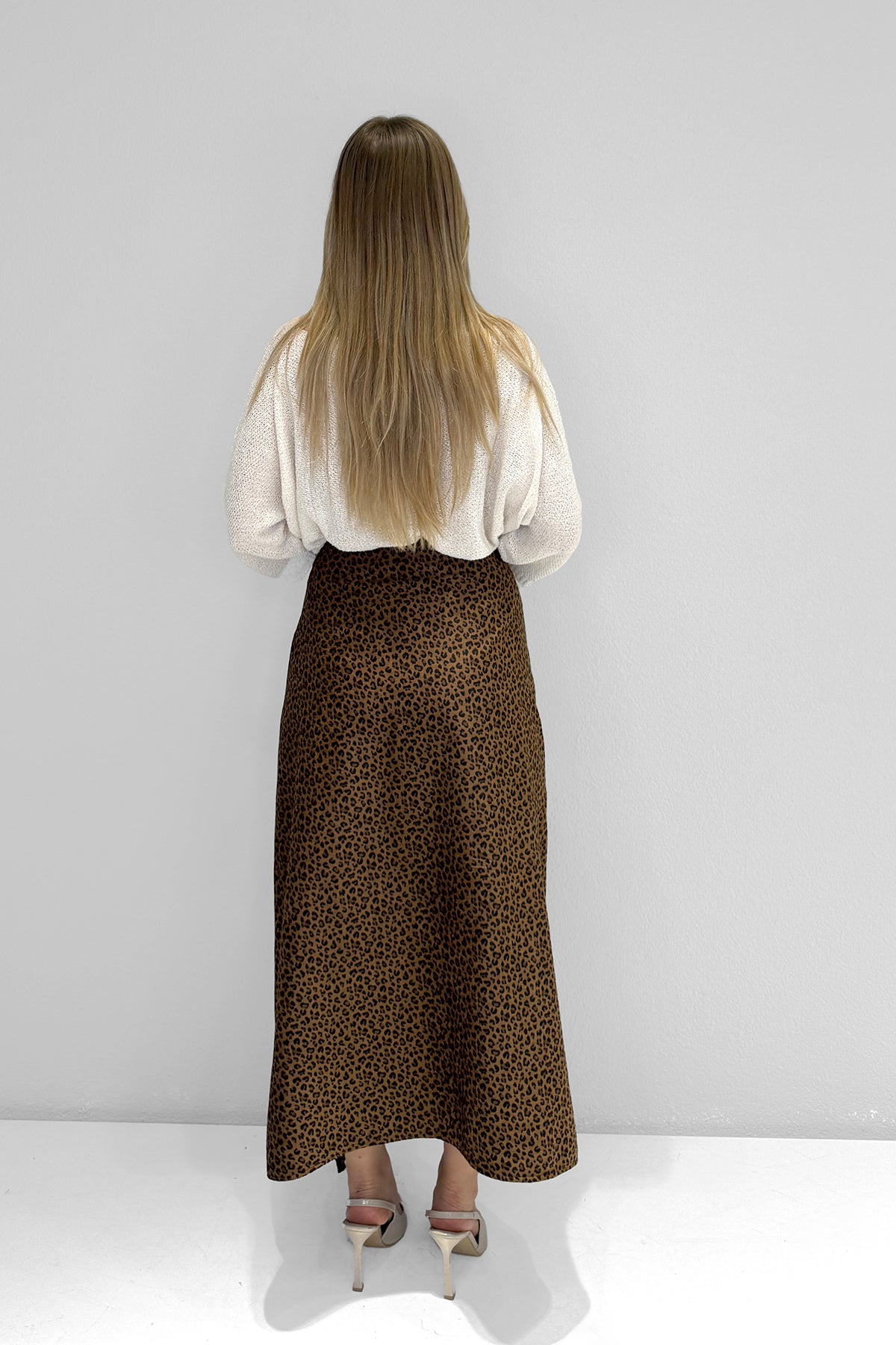 M2113 Ön Drape Detaylı Etek Leopar