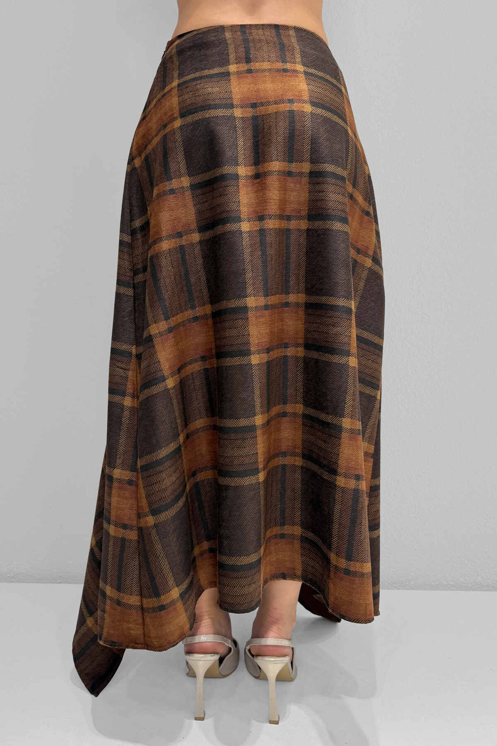 M2113 Ön Drape Detaylı Etek Ekose