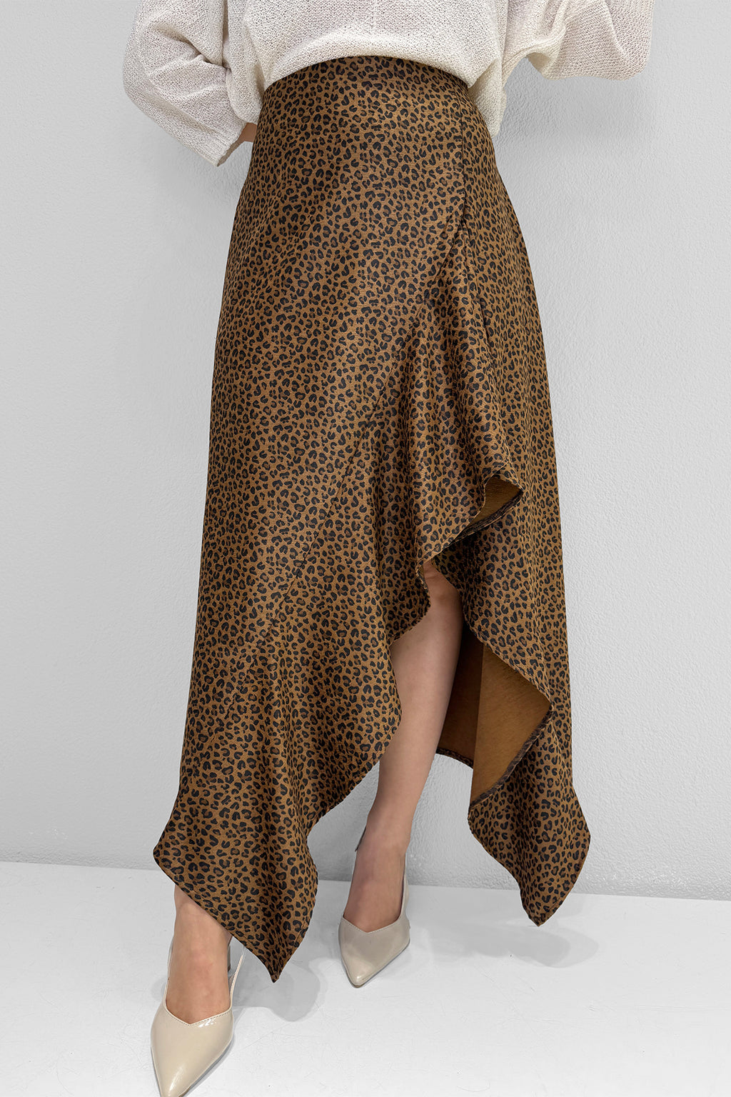 M2113 Ön Drape Detaylı Etek Leopar