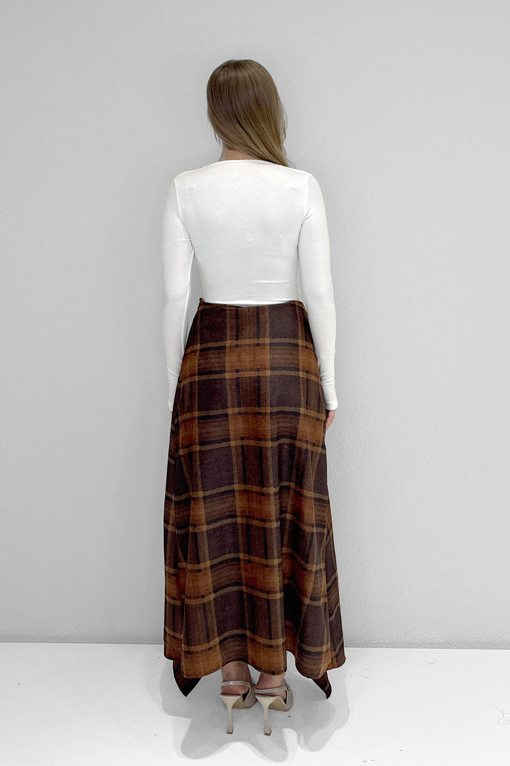 M2113 Ön Drape Detaylı Etek Ekose