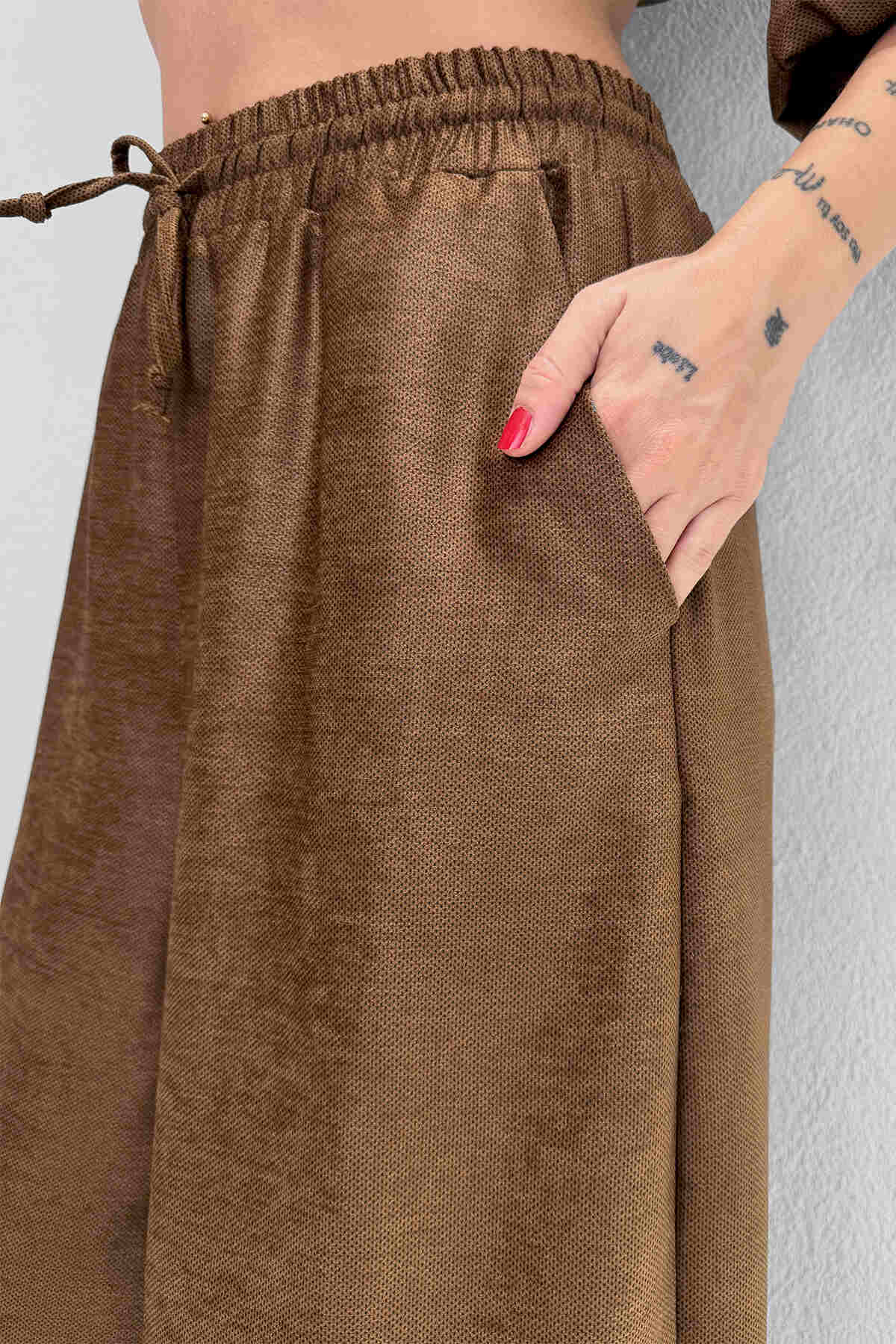 M2105 Desenli Şönil Bol Paça Pantolon Puantiyeli