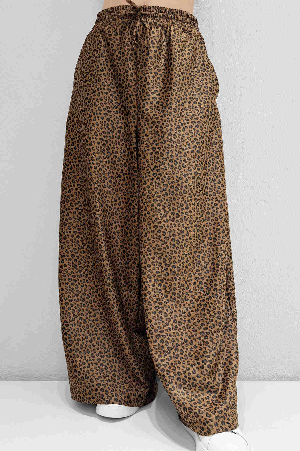 M2105 Desenli Şönil Bol Paça Pantolon Leopar