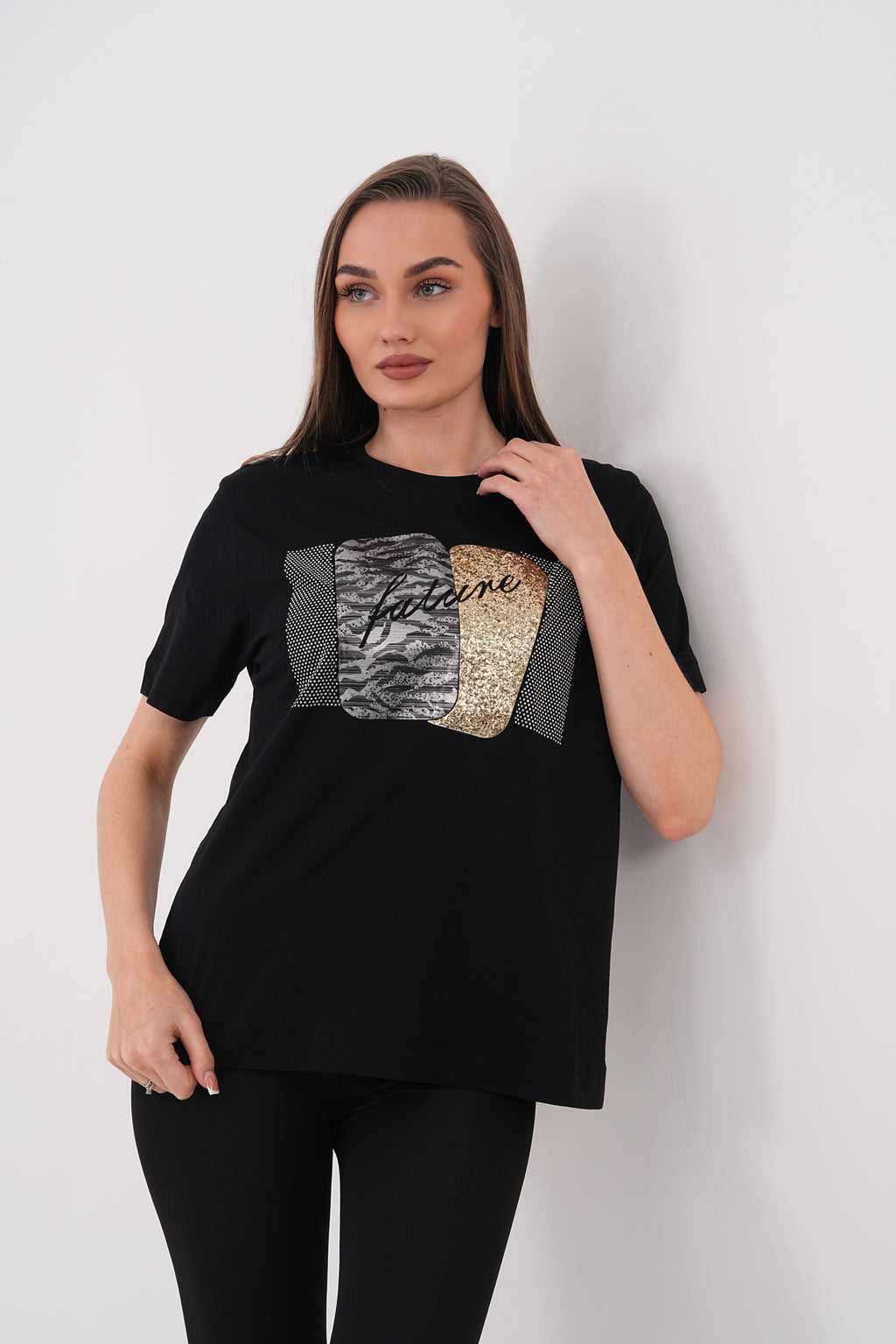 Renk: Siyah | Fature Baskılı Tshirt