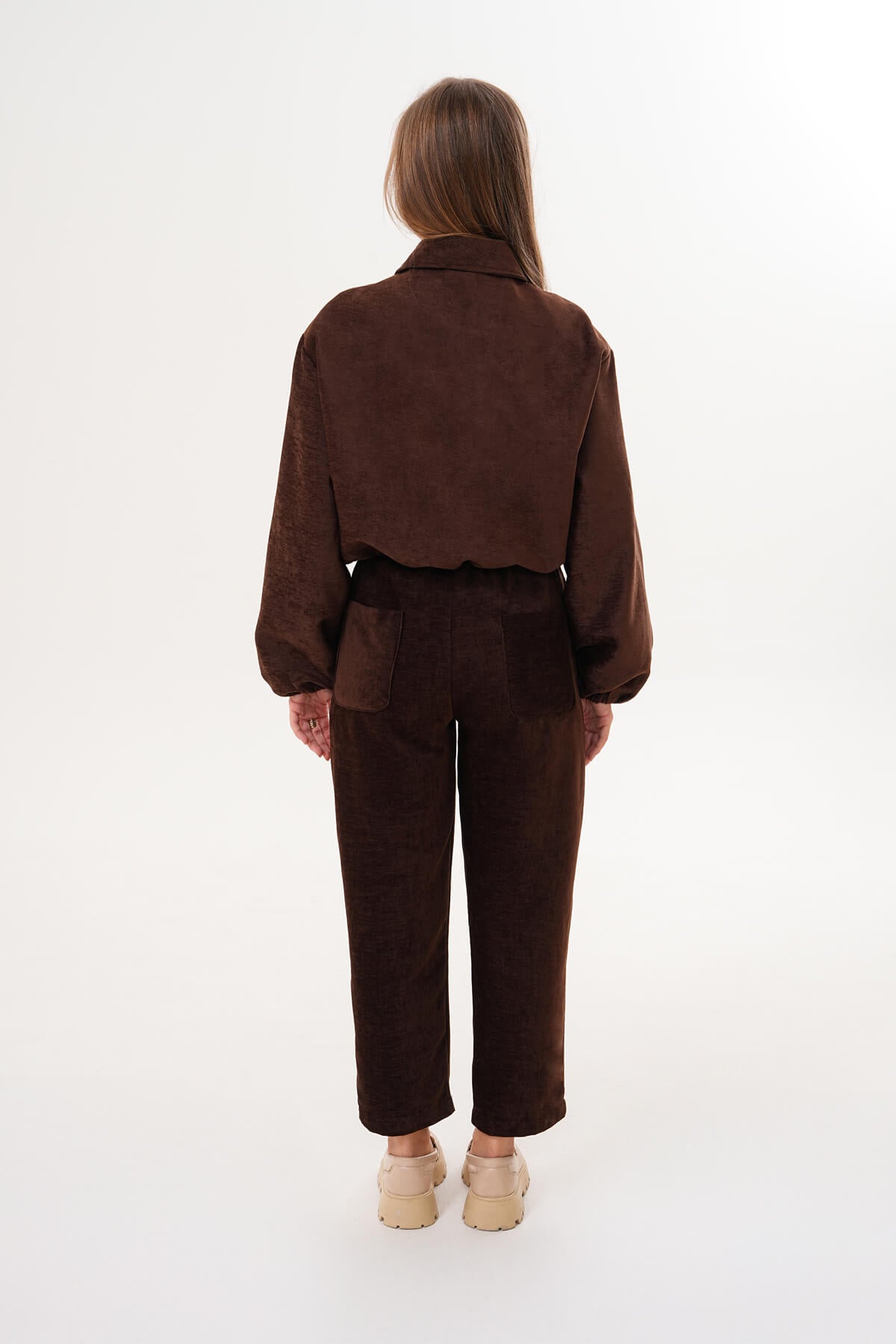 Renk: Kahverengi | Fermuarlı Crop Mont