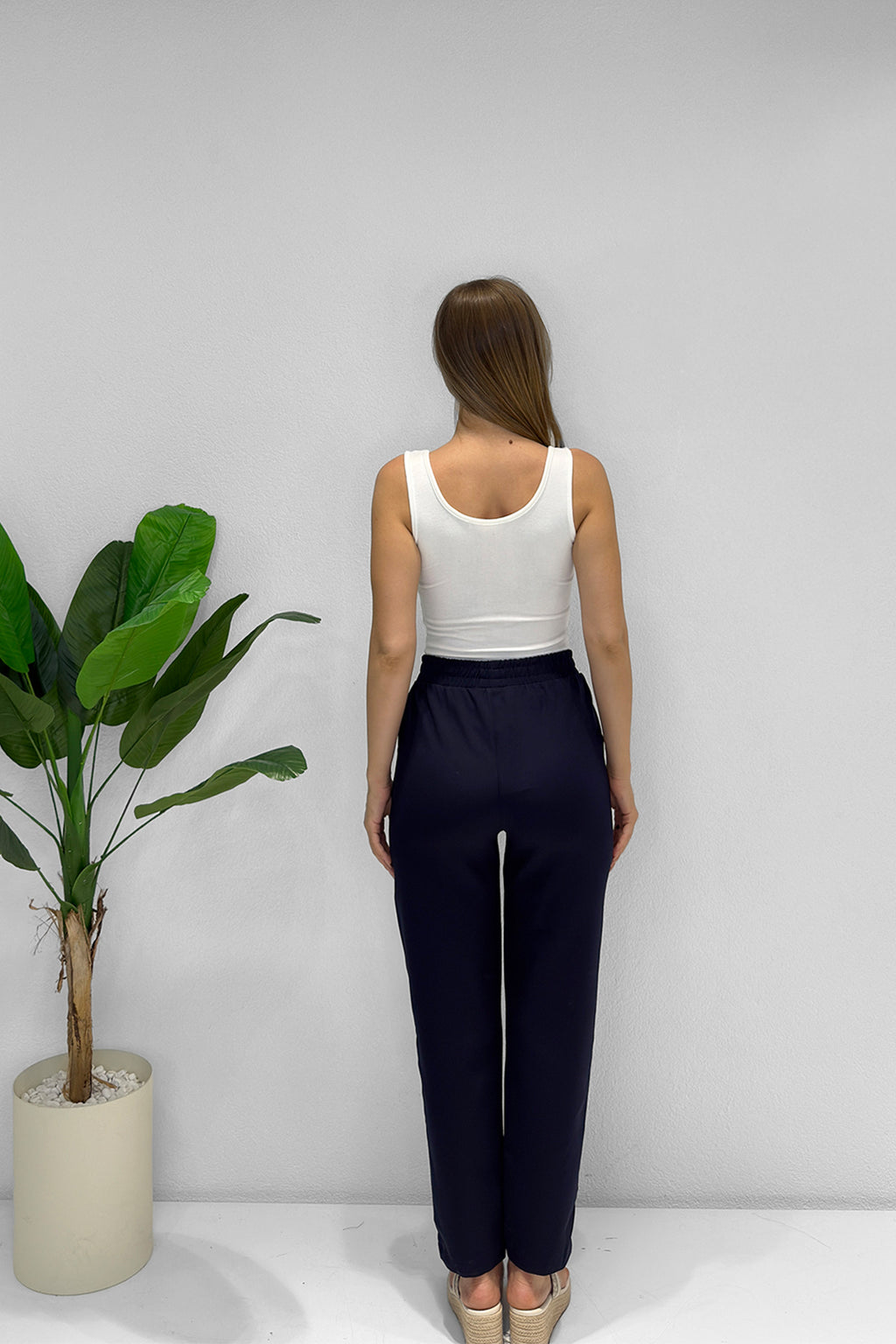 Renk: Lacivert | Bağcıklı Beli Lastikli Pantolon