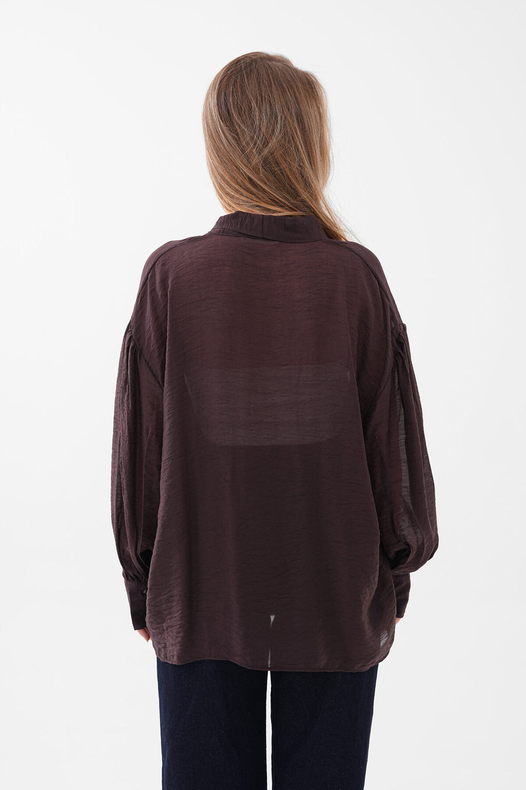 Renk: Kahverengi | Yaka Bağlamalı Oversize Bluz