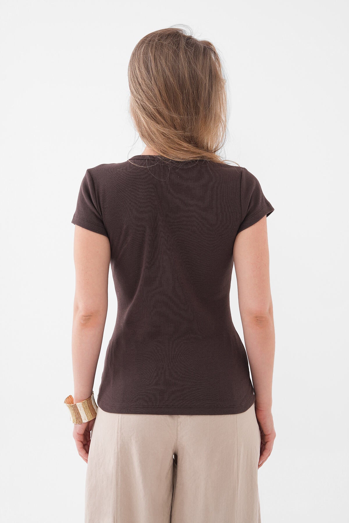 Renk: Kahverengi | Slim Fit T-Shirt