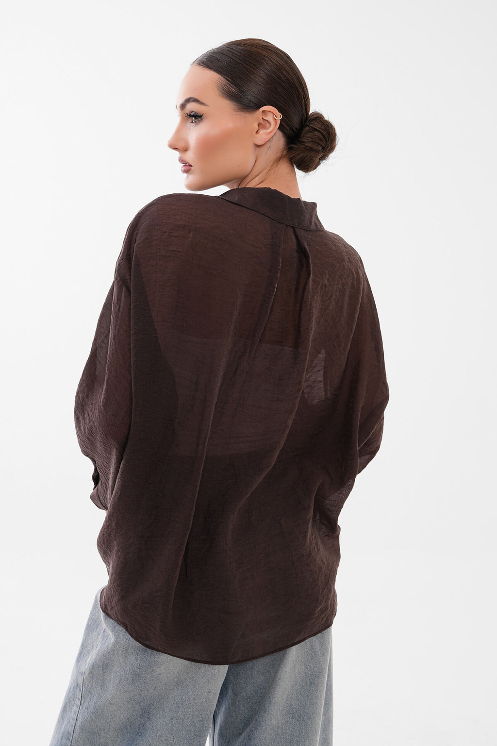 Renk: Kahverengi | Transparan Oversize Gömlek