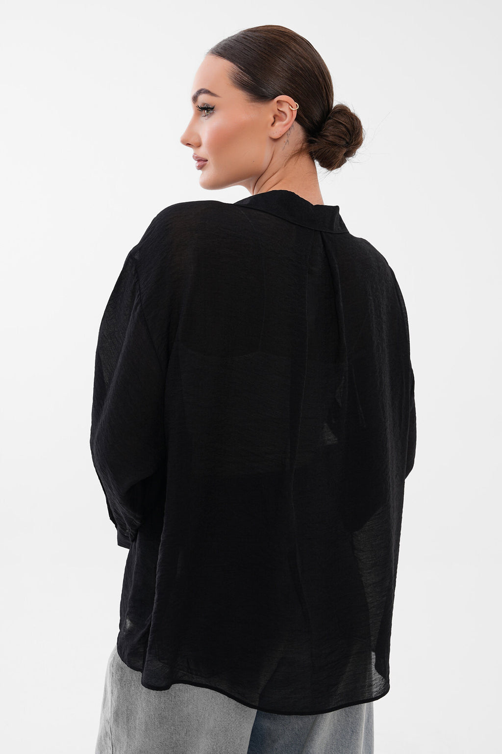 Renk: Siyah | Transparan Oversize Gömlek