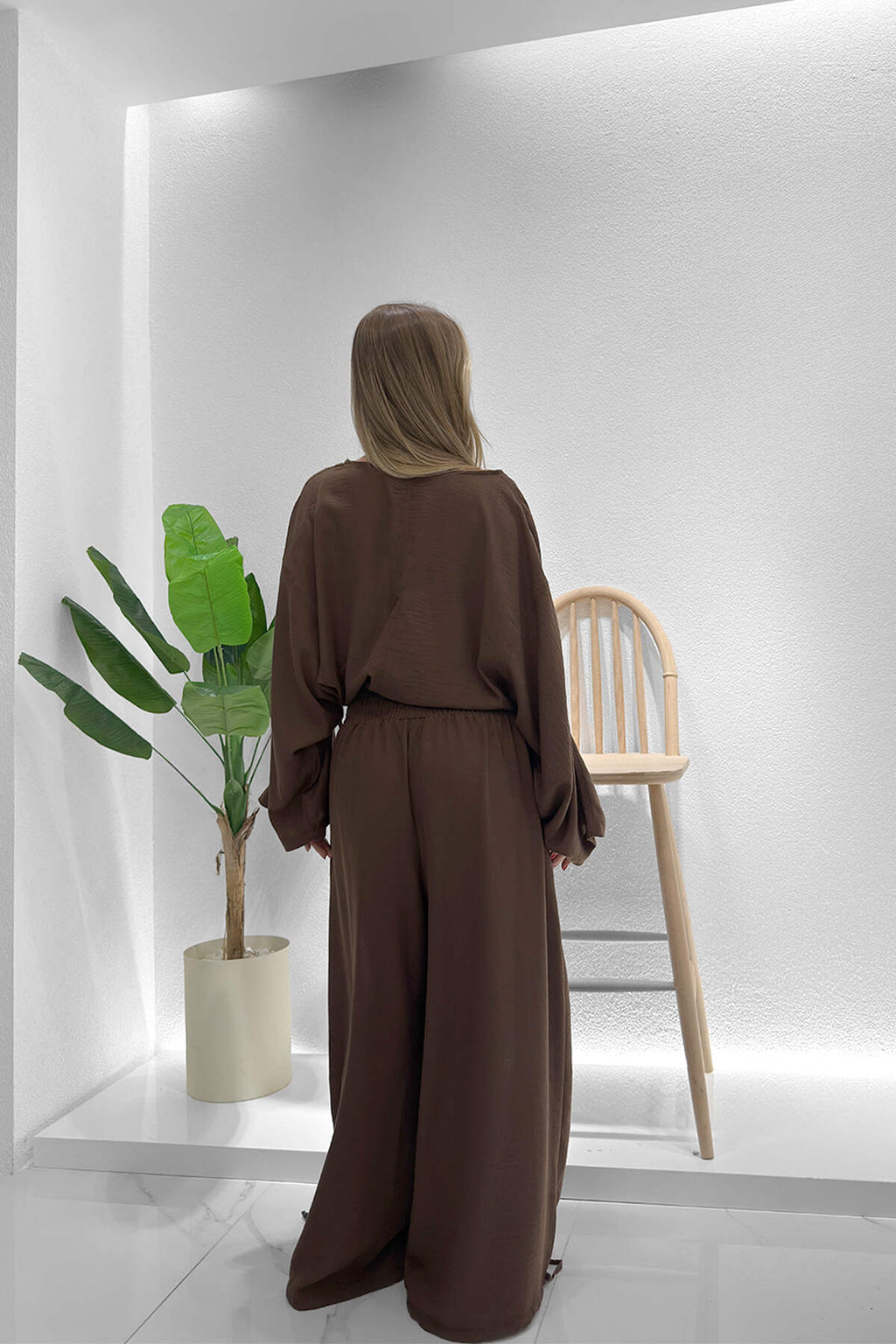 Renk: Kahverengi | Oversize Bağlama Detaylı Bluz