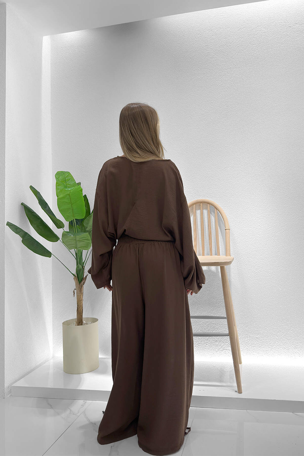 Renk: Kahverengi | Oversize Bağlama Detaylı Bluz