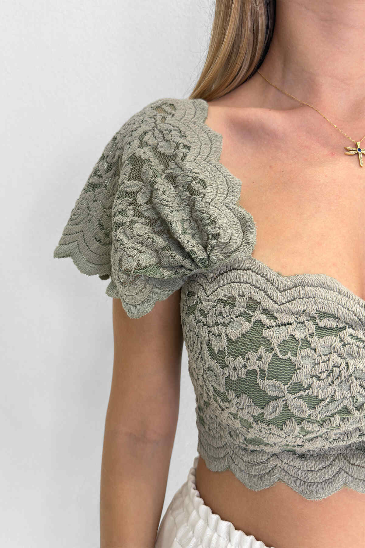 Renk: Yeşil | Dantel Detaylı Crop