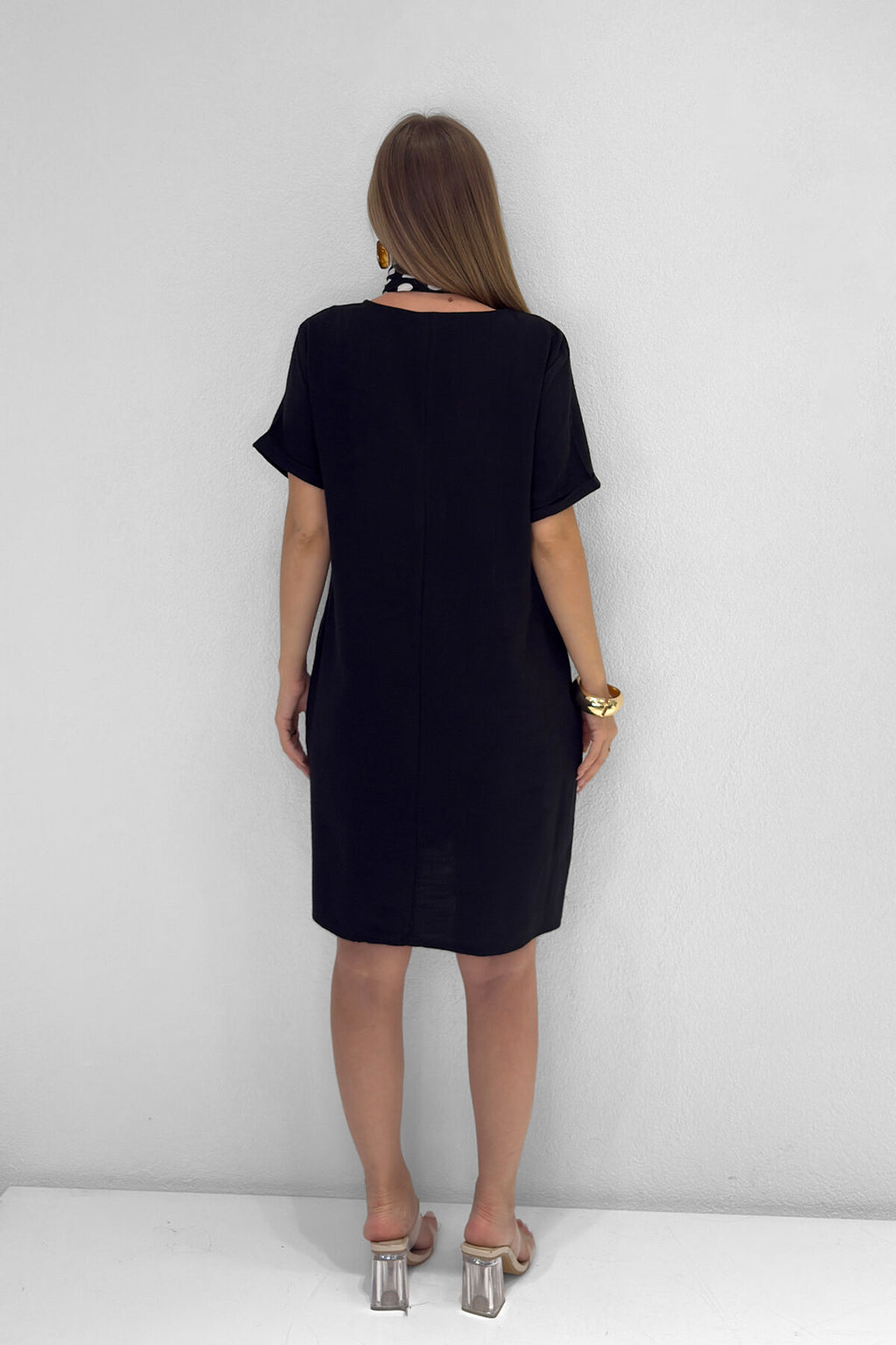 Renk: Siyah | V Yaka Cepli Mini Elbise