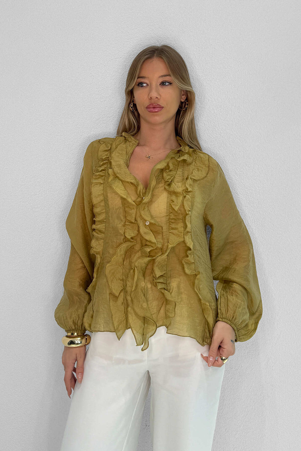 Renk: Gold | Fırfırlı Bluz