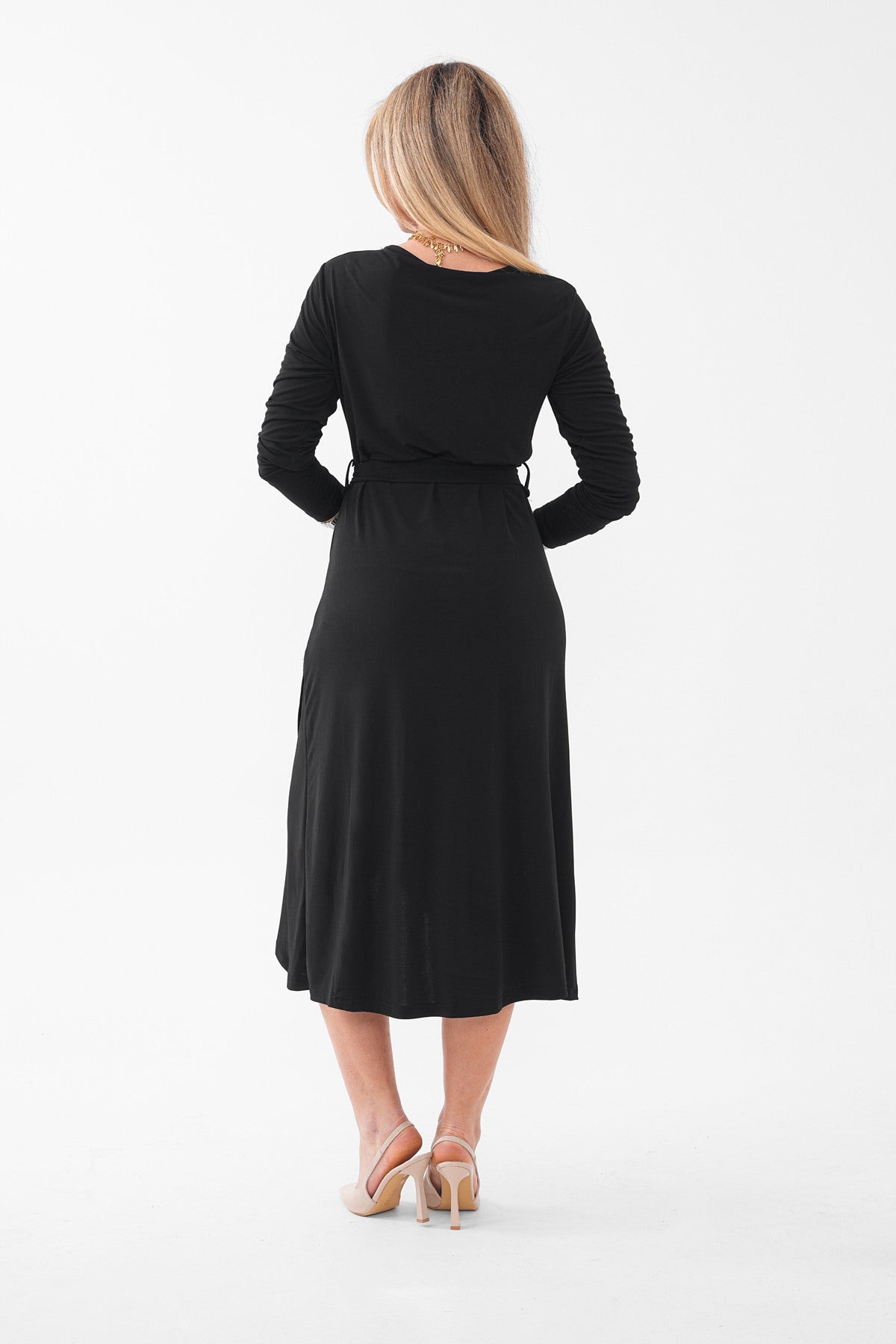 Renk: Siyah | Drape Detaylı Midi Elbise