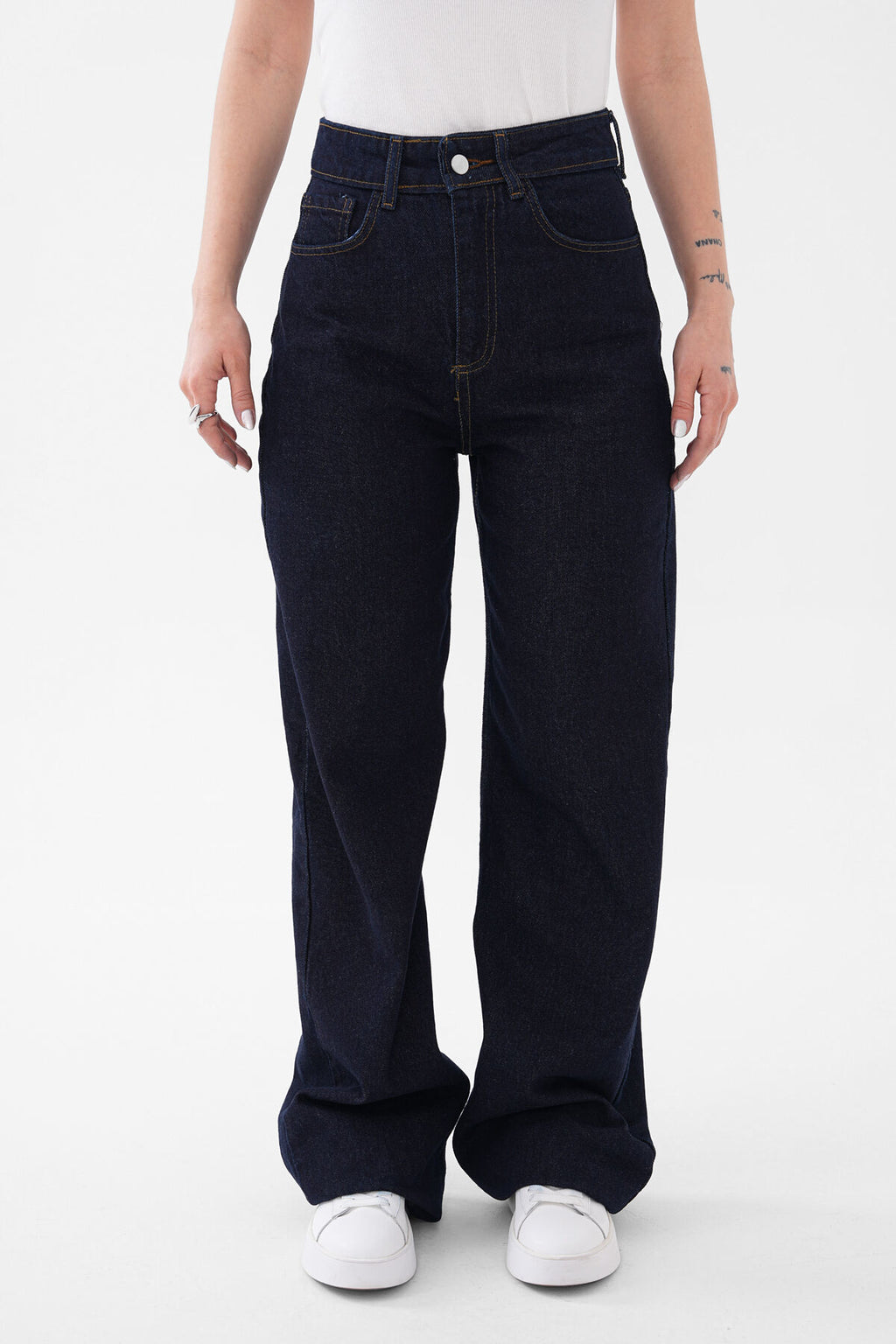 Renk: Mavi | Düz Paça Denim Pantolon