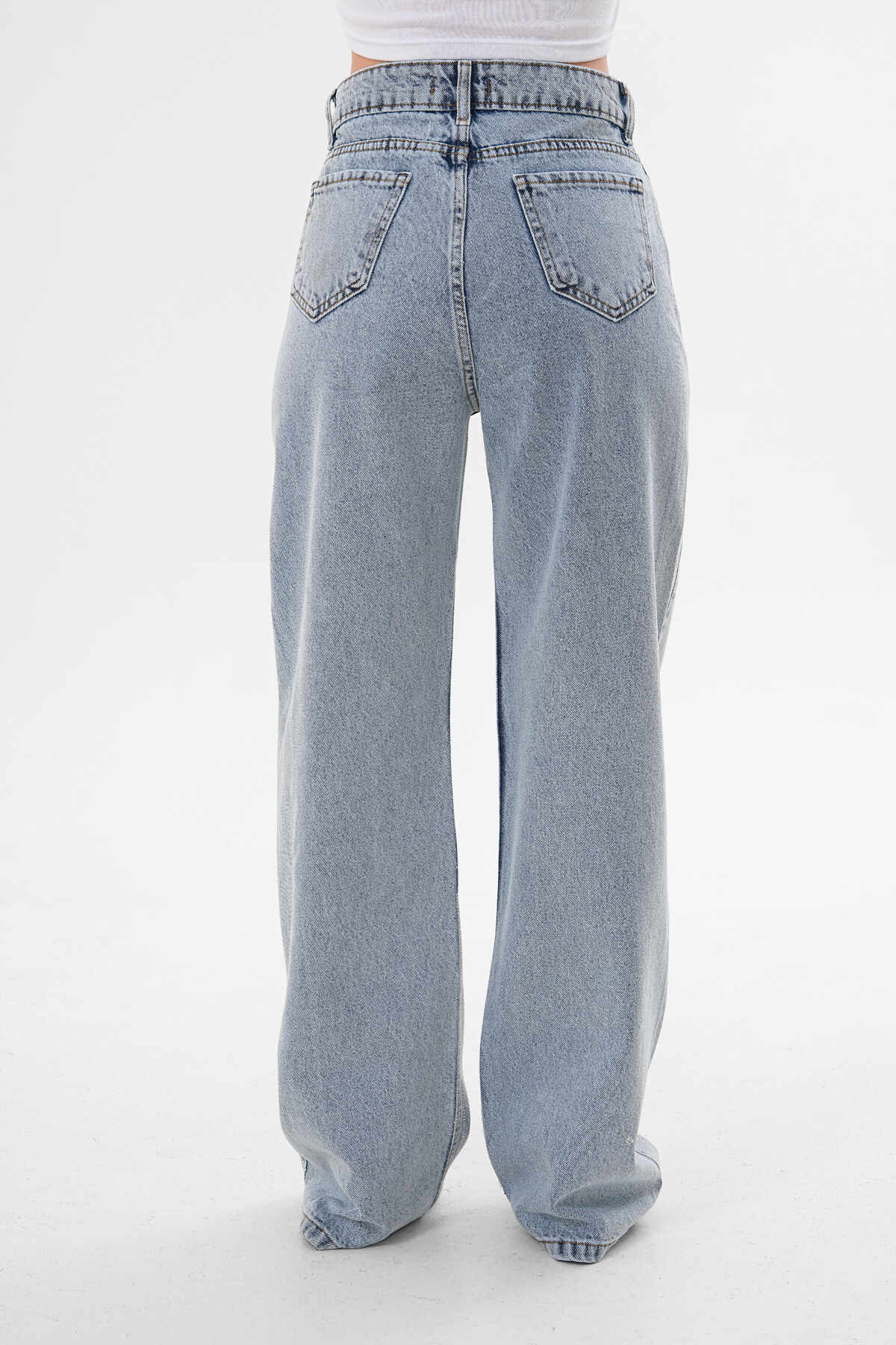 Renk: Mavi | Taş Detaylı Denim Pantolon