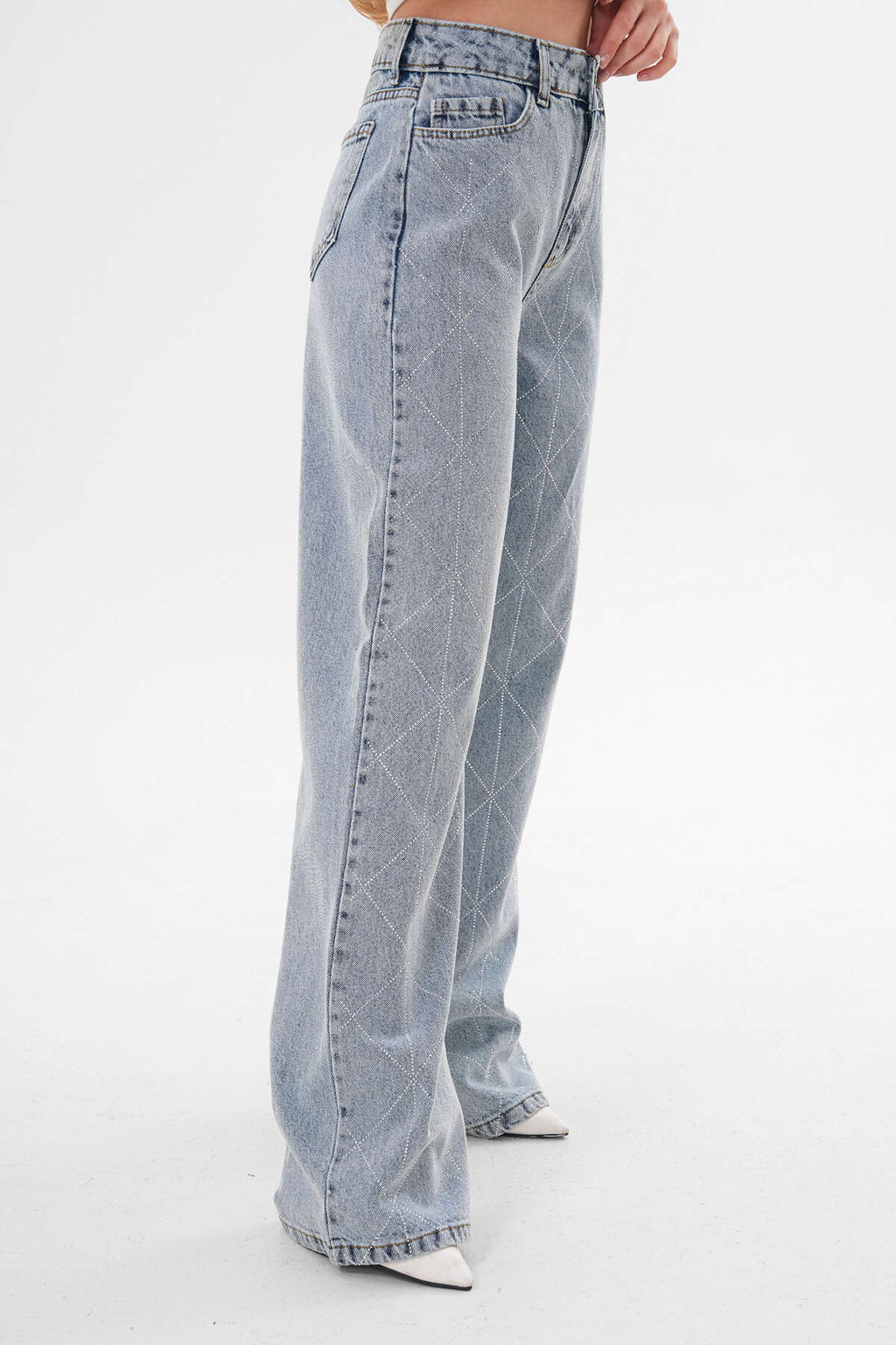 Renk: Mavi | Taş Detaylı Denim Pantolon