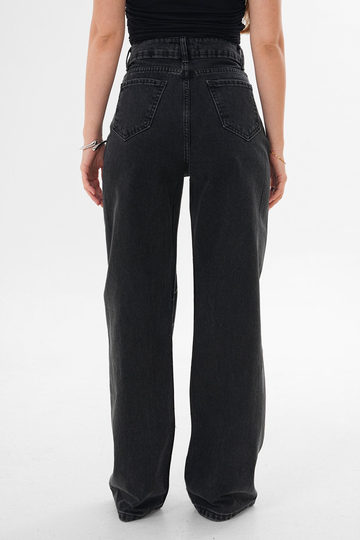 Renk: SİYAH | Taş Detaylı Denim Pantolon