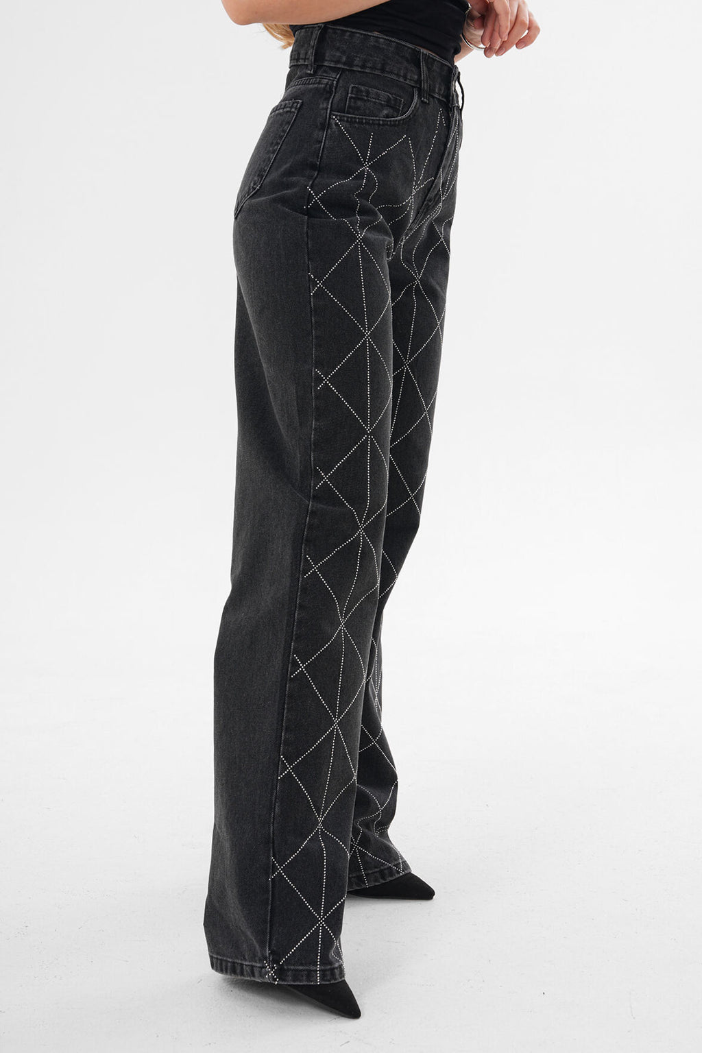 Renk: SİYAH | Taş Detaylı Denim Pantolon