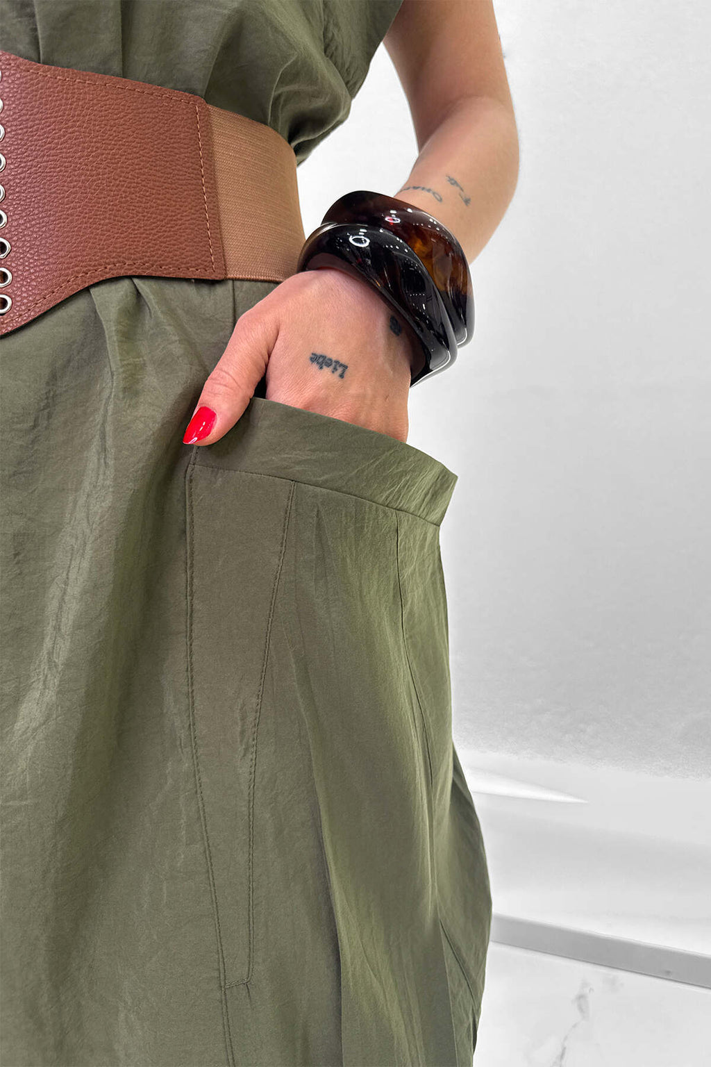 Renk: Haki | Oversize Kolsuz Tulum