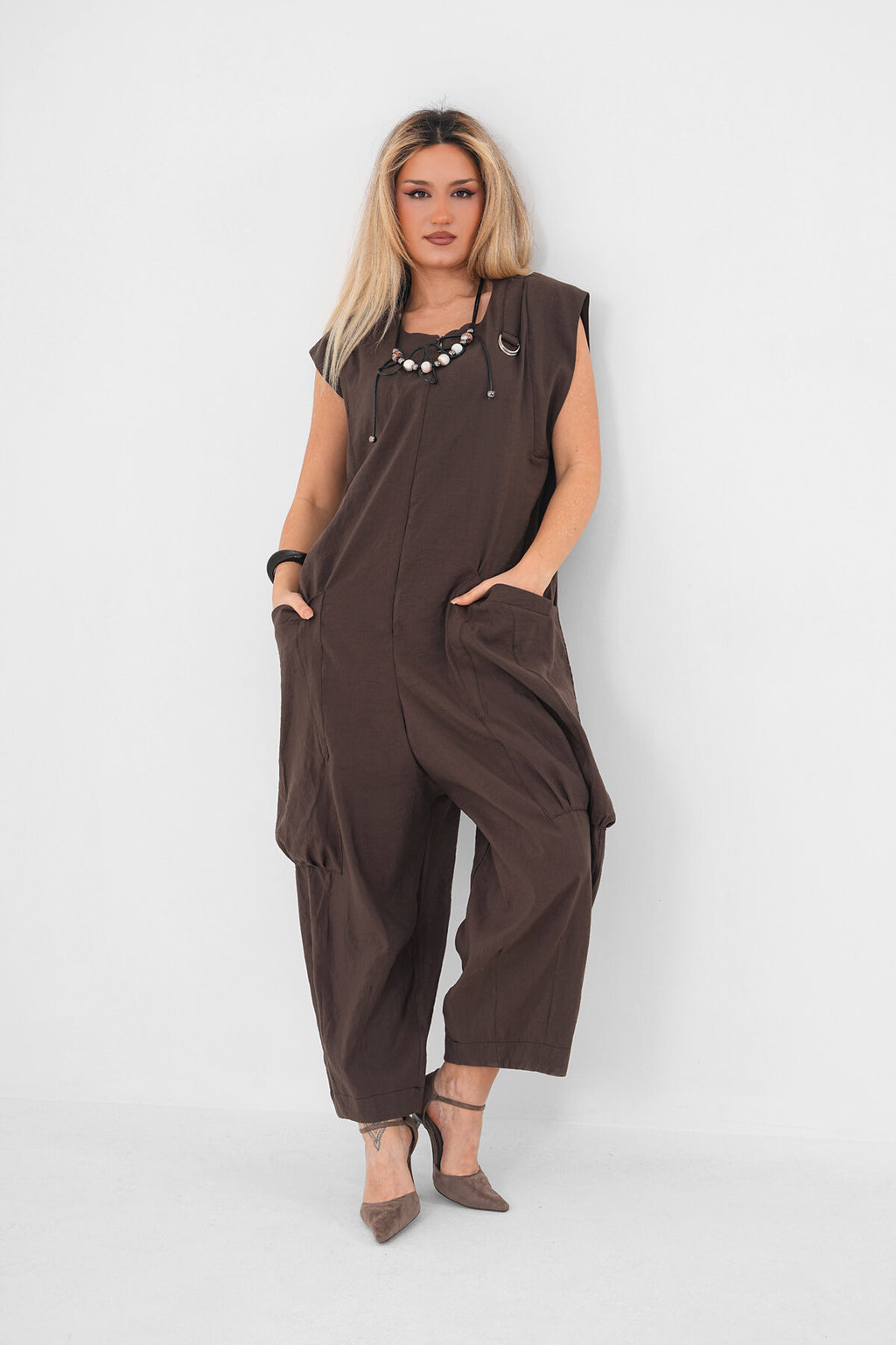 Renk: Kahverengi | Oversize Kolsuz Tulum