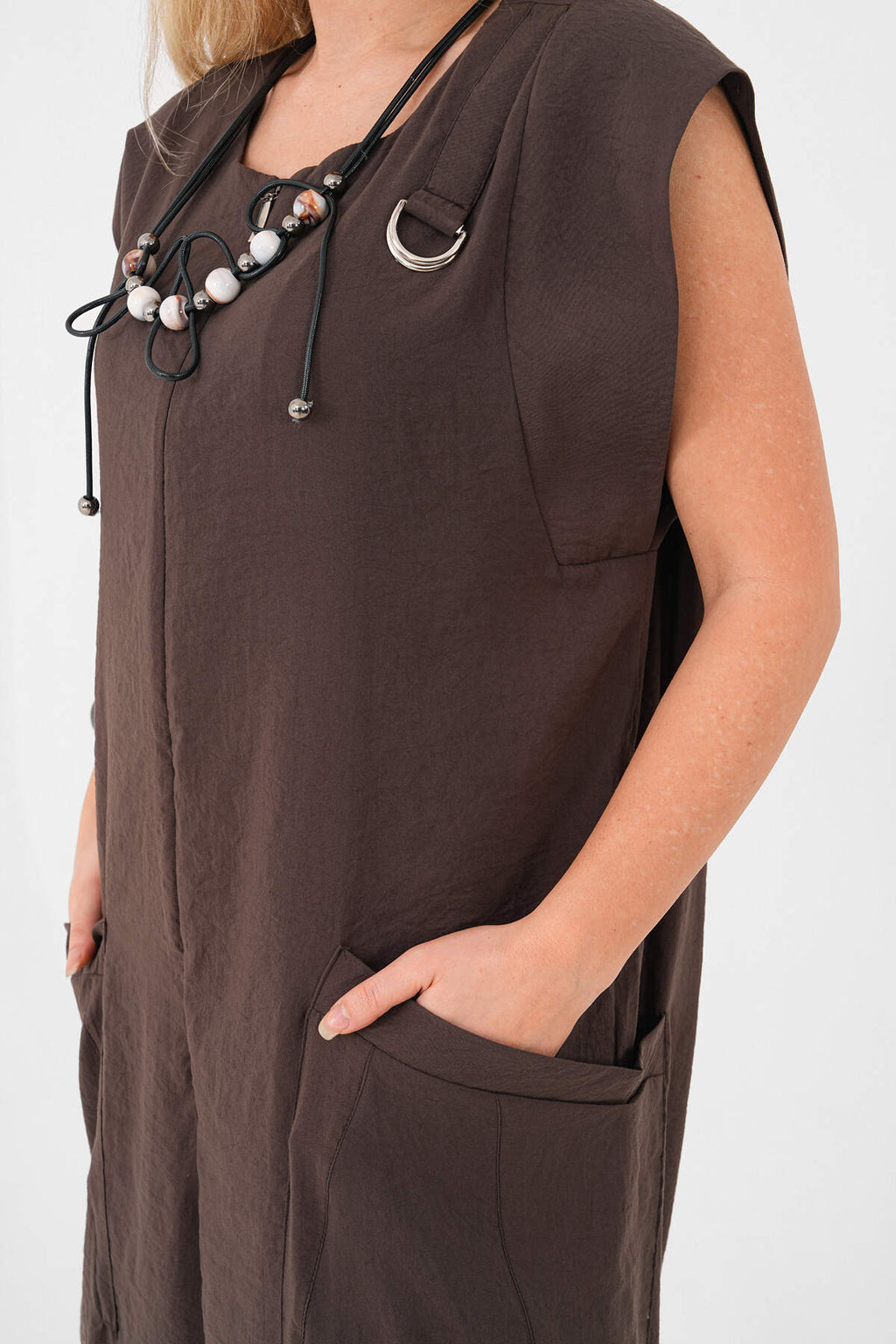 Renk: Kahverengi | Oversize Kolsuz Tulum