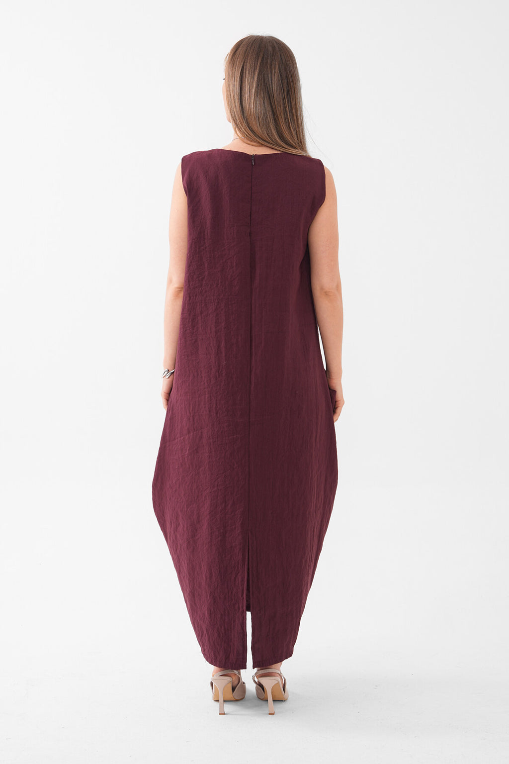 Renk: Bordo | Oversize Cepli Midi Elbise