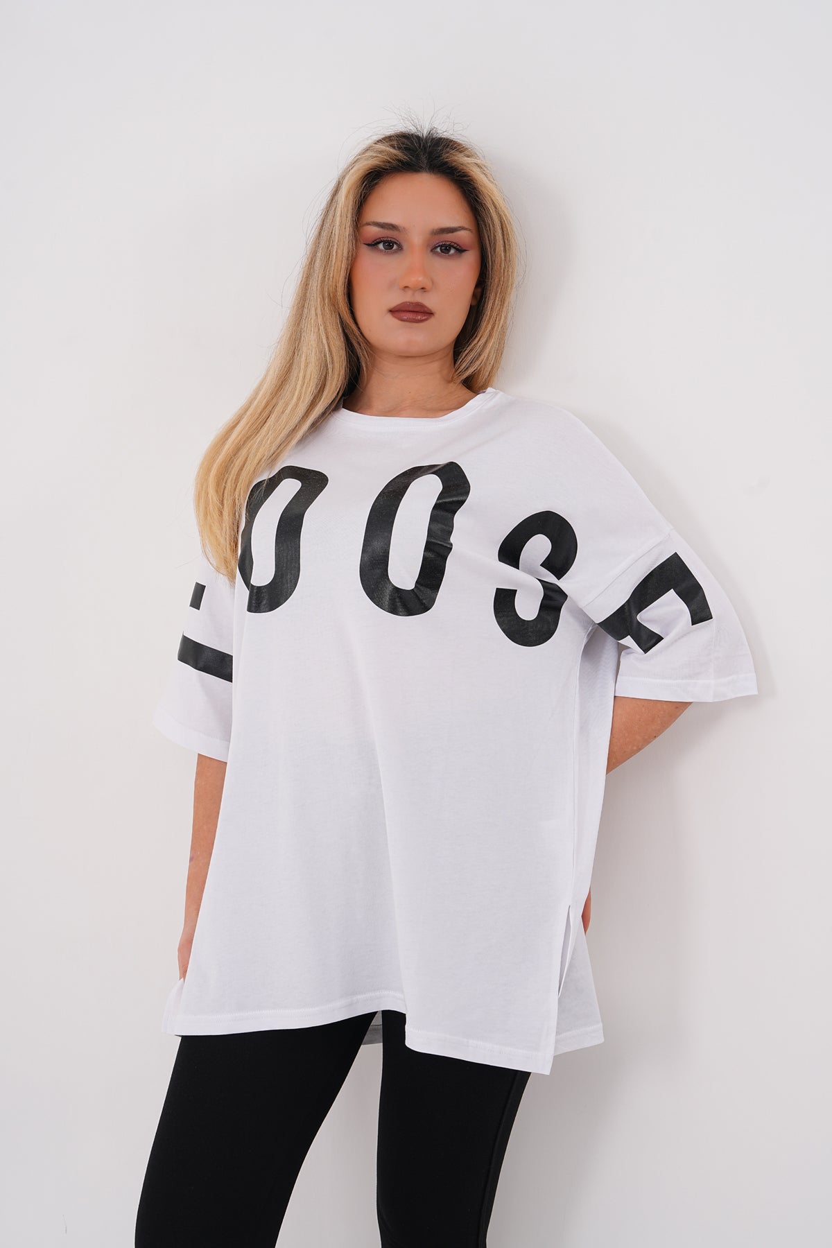 Renk: Beyaz | Oversize Choose Baskılı Tshirt Kırmızı
